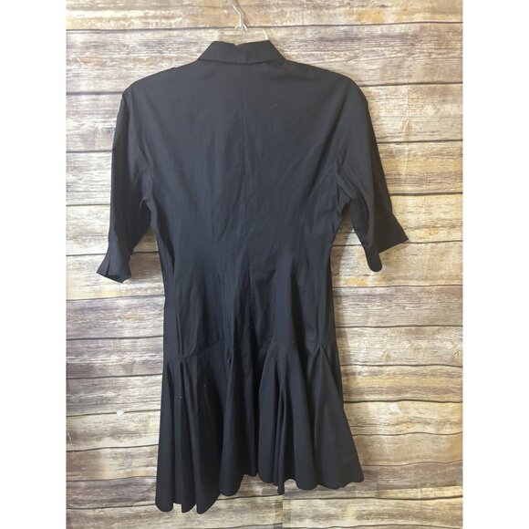 Prabal Gurung Flared Shirt Dress Black Button-Up Size 6 100% Cotton Classic - Picture 3 of 7